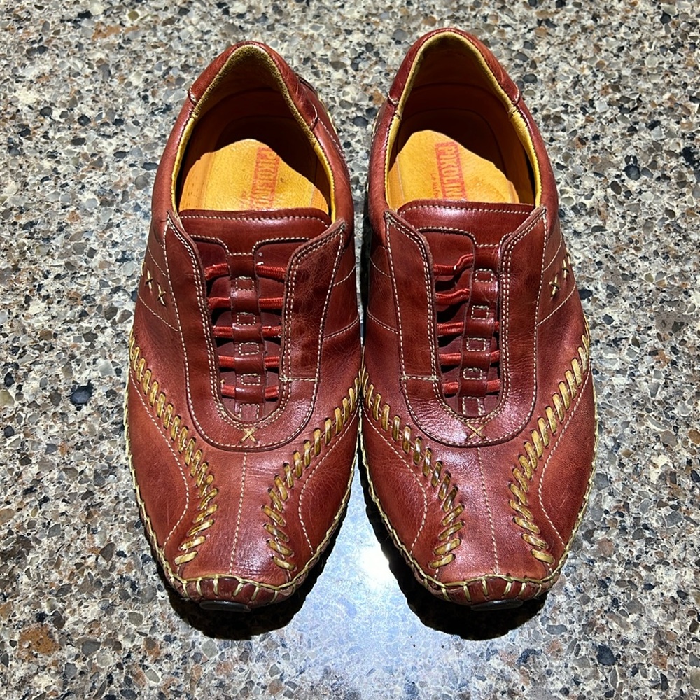 Pikolinos Red Leather Loafer Sneakers Brown Stitching, Sz 37